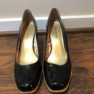 Anne Klein Black Patent 3 1/2" Wedge Espadrilles